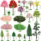 36 Pcs Mixed Model Trees with 40g Moss Pink and Green, Diorama Trees Grass Mini Fake Miniature Trees Moss for Building Model, Model Train Scenery, Natural Green Landscape, Railroad Scenery