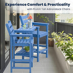 Tall Adirondack Chairs Set of 2, All Weather HDPE Poly Bar Height Balcony Adirondack Chair with Removable Double Connecting Trays, Outdoor Adirondack Barstools for Deck, Patio, Yard, Pool, Lawn