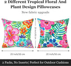 Outdoor Pillow Covers 18x18 Inch Set of 2 Tropical Floral Plants Boho Throw Pillows Cases Waterproof LSquare Garden Cushion Sham for Patio Funiture Tent Balcony Bench Sofa Couch