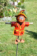 Ceramic Garden Decor - Scarecrow Lawn stake, red - Outdoor statue - Perfect, unique gifts for gardeners woman, men, yard gifts - Handmade, Frostproof
