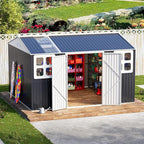 10x12 FT Metal Outdoor Storage Shed, Reinforced Frame Heavy Duty Large Waterproof Garden Tool Sheds with Unique Skylight Windows Air Vent for Patio Yard，Dark Grey