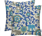 RSH DECOR: Square Throw Pillows Set of 2 | 17” x 17” | All-Weather Spun Fabric | Water and Fade-Resistant | Outdoor Accent Pillows for Patio Furniture | Blue Elephant Bohemian