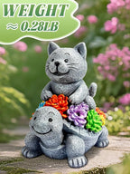 Solar Garden Outdoor Statues Decor, with Cat Turtle Succulent Garden Decor for Home House, Yard Art Lawn, Ornaments, Porch Patio, Balcony - Birthday Gifts for Grandma Mom Women