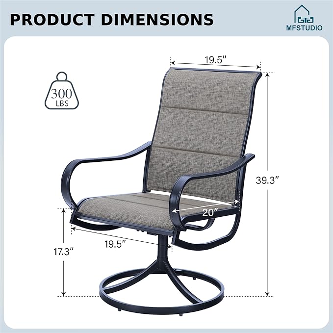 MFSTUDIO Swivel Patio Dining Chairs Set of 8, Outdoor Dining Chairs with Padded Textilene Fabric & Sturdy Metal Frame, All Weather Outdoor Sling Furniture Chairs for Deck, Lawn and Backyard