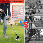 21V Electric Weed Wacker with Wheel, Cordless Weed Eater with 2 x Batteries & 1 Charger, 3 in 1 Grass String Trimmer/Brush Cutter/Edger, Stringless Lightweight Weed Trimmer for Garden, Yard and Lawn