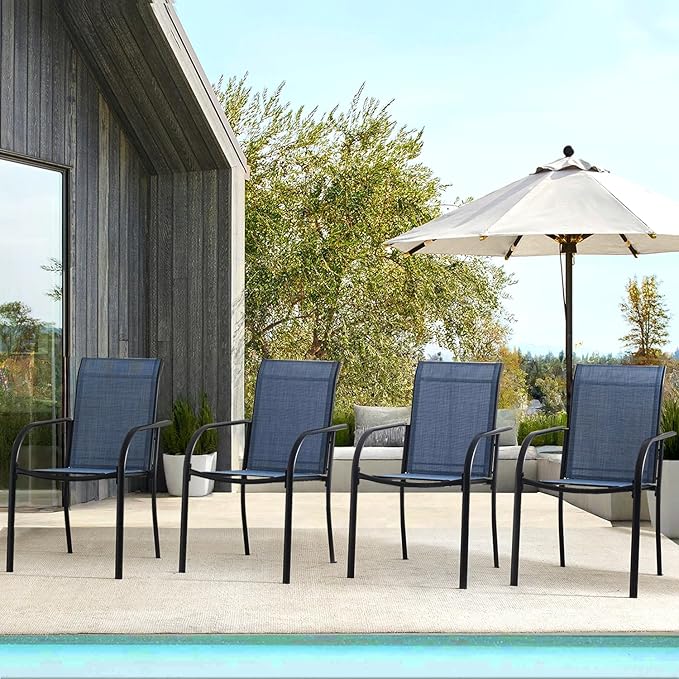 Patio Chairs Set of 4, Outdoor Dining Chairs with Breathable Textilene Fabric, Stackable Patio Chairs for Lawn, Garden, Backyard, Poolside, Blue
