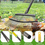 Garden Leaf Rake Set with 25 Tines, Heavy Duty Metal Rake for Leave (Adjustable 73" Long, 18" Wide) with 32 Gallon Reusable Leaf Bag, Ideal for Yard Lawn Shrub Gardening