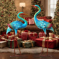 Natelf Crane Statues for Garden Decor, Blue Heron Sculptures, Metal Large Birds Lawn Sculptures & Statue for Patio Pond, Yard Decorations, Set of 2