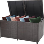 Tangkula 175 Gallon Outdoor Storage Box, Wicker Patio Deck Box with 2 Universal Wheels and Waterproof Zippered Liner, Outdoor Storage Container for Cushions, and Garden Tools