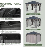 Aoxun 10'x10' Hardtop Gazebo, Galvanized Steel Outdoor Canopy Aluminum Single Top, Permanent Metal Pavilion with Netting and Privacy Curtains for Backyard, Patio and Deck