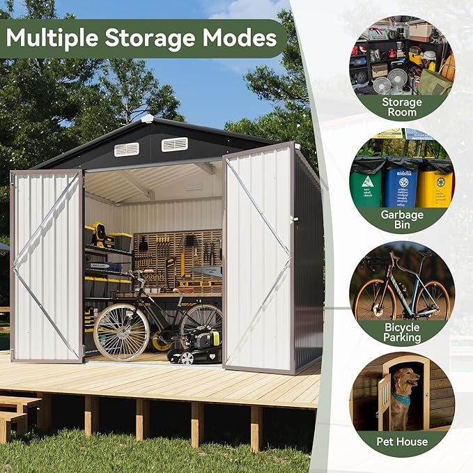 Aoxun 7x5 FT Outdoor Storage Shed Garden Metal Shed with Lockable Door Outdoor Large Shed for Tool, Garbage Can, Bike, Mower, Brown