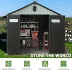 8X12FT Outdoor Resin Storage Shed Waterproof, Waterproof Plastic Garden Shed with Lockable Door, Windows & Vents, Outside Tool Storage Shed for Patio Furniture, Lawn Mower