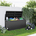 200 Gallon Large Deck Box,Resin Outdoor Storage Box with Lockable for Patio Furniture, Pool Accessories, Garden Tools Waterproof Outside Storage Box, Black