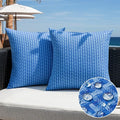 Kevin Textile Outdoor Waterproof Throw Pillow Covers Pack of 2 Farmhouse Decorative Cushion Covers for Garden Patio Tent Balcony Bench Couch Sofa 24x24 Inch, Blue
