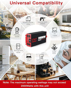 2000 Watts Pure Sine Wave Power Inverter 12V DC to 110V 120V AC Converter for Home RV Off Grid Truck Solar System Inverters with Type-C PD30W USB QC3.0 Port 4 AC Outlets LCD Display and Remote Control
