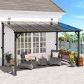 MEISSALIVVE 8' x 12' Wall Mounted Pergola, Lean to Metal Awnings, Sloped Roof Patio Gazebo Awning, Black