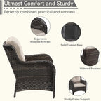 Patio Conversation Set 5-PCS Wicker Outdoor Furniture Conversation Set with 3-Seat Sofa, 2 Armchair, 2 Ottoman Patio Rattan Wicker Sectional Sofa Set with Olefin Cushion, Beige