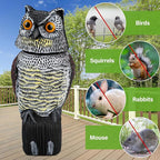 Owl Decoys to Scare Birds Squirrels Away, Rotatable Head Plastic Bird Deterrent, Waterproof Garden Owls Statue for Patio Yard Farm Protection Against Birds, Squirrels, Rabbits, Raccoons