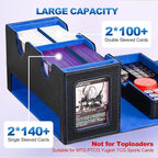 Card Deck Box for MTG, Double Deck Storage Box with 2 Commander Display & 1 Dice Tray, Fits 200+ Double Sleeved, Card Organizer for CCG TCG Sports (Black Blue)