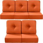 Luxury 22x24/22x25 6-Inch Outdoor Cushions for 5 Peice Patio Furniture Set - Set of 5 Water Repellent Pillow for Wicker Rocking Swivel Chairs Loveseat Couch Sectional Sofa - Orange