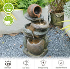 Outdoor Rock Garden Water Fountain for Garden, Patio, Backyard, Deck, Porch and Office, Living Room Home Art Decor, 3 Tiers Natural Cascading Outdoor Fountain with LED Lights 11“x9”x22