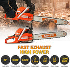 56.5cc Gas Chainsaw 20 Inch Bar Power Chain Saws Gas Powered Chainsaws 2 Stroke Handed Petrol Gasoline Chain Saw for Trees Wood Garden Farm Home Use Cutting