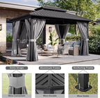 Aoxun 10' X 14' Hardtop Gazebo, Aluminum Metal Outdoor Gazebo with Galvanized Steel Double Roof, Permanent Patio Pavilion with Breathable Netting and Curtains for Dining, Wedding, Party