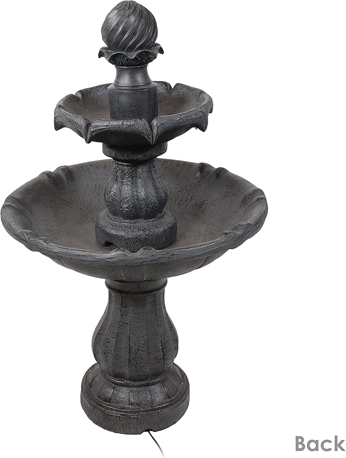 Sunnydaze 35" Solar 2-Tier Outdoor Water Fountain - Outdoor Water Fountain with Battery Backup and Pump - Black