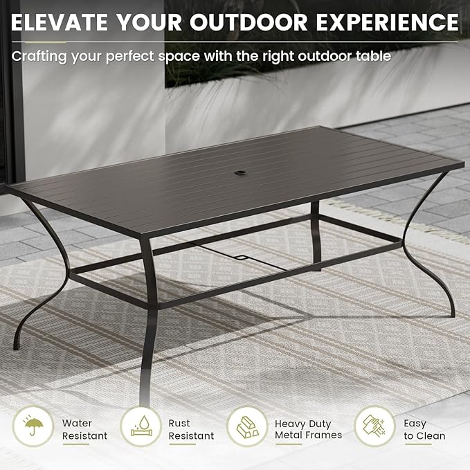 UDPATIO Patio Dining Set of 7, Outdoor Table and Chairs Set with Square Metal Table, 6 Stackable Patio Chairs with High Back, Outdoor Furniture for Deck Garden Backyard Lawn Poolside (Light Grey)