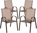 Tangkula 4 Piece Patio Dining Chairs, Outdoor Bistro Chairs W/Curved Armrests, Easy-to-Dry Fabric, Reinforced Steel Frame, Wide & Comfortable Camping Chairs for Garden, Poolside, Backyard (2, Brown)