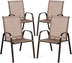 Tangkula 4 Piece Patio Dining Chairs, Outdoor Bistro Chairs W/Curved Armrests, Easy-to-Dry Fabric, Reinforced Steel Frame, Wide & Comfortable Camping Chairs for Garden, Poolside, Backyard (2, Brown)