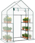 Outvita Walk-in Greenhouse, Outdoor Durable PE Plant Green House for Frost Protection with 3 Tiers 4 Shelves, Shelf Clips, Roll-up Zipper Door, 56"x29"x77" White