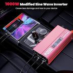 1000W Power Inverter with LCD Screen Display, 2 AC Outlets, 36W Type-C Port, 5V/3A USB Port, 12V DC to 110V/120V AC Inverter for Truck, Home, Vehicles, Laptop, Trip