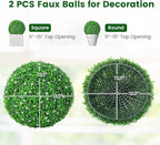 Goplus 2 PCS 19.5 Inch Artificial Plant Topiary Ball, Round Holly Faux Boxwood Balls Outdoor with White Flowers, Garden Spheres Decorative for Front Door, Porch, Backyard, Balcony, Patio, Wedding