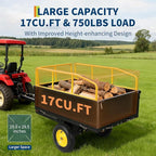 GarveeLife Lawn Mower Trailer ATV Dump Cart Tow Behind, 750 Lb Utility Garden Cart, 17 Cu.Ft, Heavy Duty Steel Garden Utility Trailer with Removable Sides for Atvs, Utvs Lawn Garden Tractors