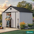 YITAHOME 8x10 FT Outdoor Storage Shed with Floor, Plastic Garden Shed for Bikes, Tools, Supplies, Waterproof Resin Shed with Lockable Doors, 2 Windows & 2 Vents for Patio, Backyard, 556 cu. Ft., Gray