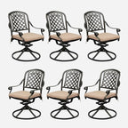 Set of 6 Cast Aluminum Patio Chairs with Cushions, All-Weather Aluminum Outdoor Swivel Chairs, Metal Outdoor Rocking Chairs for Backyard, Poolside and Bistro (Khaki, 6 Pieces)