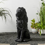 Glitzhome Guardian Sitting Lion Garden Statue MGO Outdoor Decoration, 27.75" H, Black
