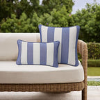Decorative Outdoor Water Repellent Throw Pillows with Inserts, Set of 4, 20" x12" Pillows for Patio, Backyard, Bed, Couch, and Patio Furniture, Navy Stripe