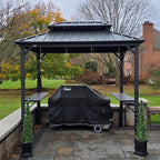 PURPLE LEAF 6' X 8' Hardtop Grill Gazebo for Patio Permanent Aluminum Barbeque Shelter Canopy with Ceiling Hook and Shelves Double Tiered Grey Outdoor BBQ Gazebo