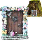 Miniature Fairy Door, Wooden Gnome Door for Trees Wall, Fairy Garden Outdoor Decor Accessories