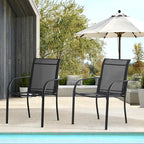 Patio Chairs Set of 2, Outdoor Dining Chairs with Breathable Textilene Fabric, Stackable Patio Chairs for Lawn, Garden, Backyard, Poolside, Black
