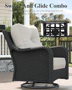 LayinSun 7 Piece Wicker Outdoor Furniture Set with 6-inch Comfy Cushions, High Back Patio Furniture Set with Swivel Rocking Chairs and Fire Pit Table