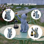 Solar Cat Garden Statue Outdoor Decor, Cat Sculpture with Lantern and Butterfly for Yard Lawn Patio Balcony, Christmas, Birthday Housewarming Gifts for Mom, Grandma, Women, 9.4 inch, Resin