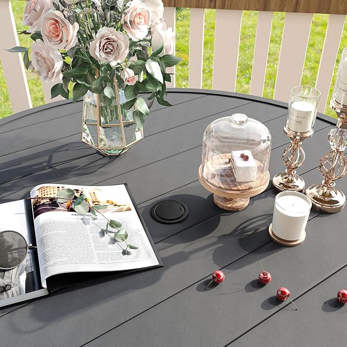 VICLLAX 5 Pieces Patio Dining Set - 41.2" Round Outdoor Table and Swivel Padded Chairs, Grey Tabletop and Grey Fabric