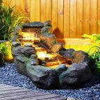 42.1" L Garden Water Fountain Outdoor, Floor Standing Mutiply Tiered Rock Outdoor Fountains with LED Lights and Pumps for Garden, Backyard, Porch, Patio and Home Art Decor