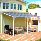AECOJOY 14' x 8' White Gazebo Outdoor Pergola for Patio, Hard Top Lean to 8x14 Gazebo Shelter Pergolas and Gazebos Clearance with Patio Roof, Large Wall-Mounted Heavy Duty Awnings for Patio
