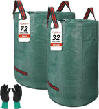 Reusable Yard Waste & Lawn and Leaf Bags with Gloves Pack - 72 & 32 Gallon Heavy Duty Lawn Trash Bags, Multi-Purpose: Garden Debris, Leaf Collection & Tool Storage, Collapsible for Easy Storage