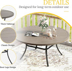 VICLLAX Patio Dining Set for 6, 7 Pieces Outdoor Furniture Includes 53" Round Patio Table with Umbrella Hole and 6 Outdoor Swivel Chairs for Lawn Garden, Grey Wood Grain Tabletop and Grey Fabric