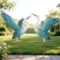 chisheen Garden Statue Outdoor Metal Heron Crane Yard Art Sculpture for Lawn Patio Backyard Decoration,46 inch (2-Pack) (White&Blue)